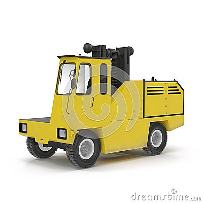 Side Loading Yellow Forklift Truck isolated on white 3D Illustration Stock Photo