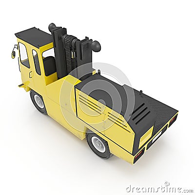 Side Loading Yellow Forklift Truck isolated on white. 3D Illustration Stock Photo