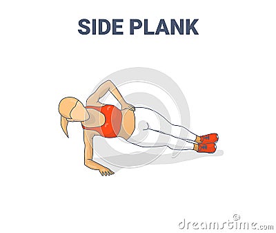 Side Plank Female Home Workout Exercise Guidance Colorful Concept Illustration. Vector Illustration