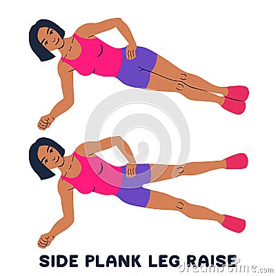 Side plank leg raise. Sport exersice. Silhouettes of woman doing exercise. Workout, training Cartoon Illustration
