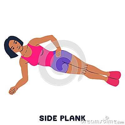 Side plank. Sport exersice. Silhouettes of woman doing exercise. Workout, training Cartoon Illustration