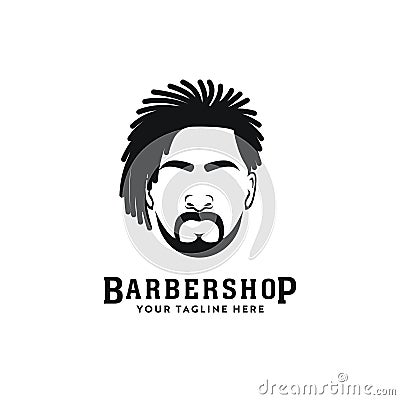 Side pony hairstyle Afro african american dreadlocks locs dreads barbershop hair stylist logo icon with hair silhouette Vector Illustration