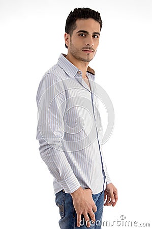 Side pose of standing man Stock Photo