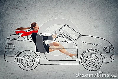 Side profile attractive woman driving car Stock Photo