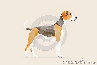 Side Profile of a Beagle Dog Standing Proud Isolated on a Warm Beige Background Illustration Stock Photo