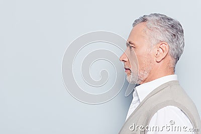 Side profile half-faced portrait of pensive thoughtful serious c Stock Photo