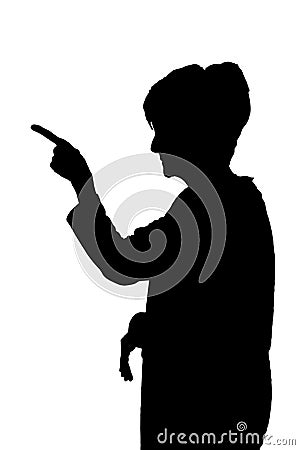 Side profile portrait silhouette of angry accusing lady pointing Vector Illustration