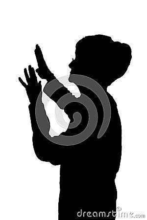 Side profile portrait silhouette of elderly lady protecting against attack Vector Illustration