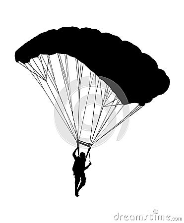 Side profile silhouette of sky diver with open parachute Vector Illustration