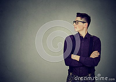 Side profile young handsome man looking at his side Stock Photo