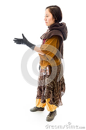 Side profile of a young woman offering hand for handshake Stock Photo