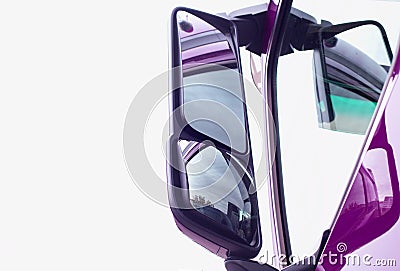 Side rearview mirror of a truck. The concept of a review of driver visibility and safety, copy space Stock Photo