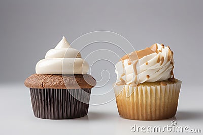 side-by-side comparison of classic and gourmet cupcakes, showcasing the differences in flavor and design Stock Photo