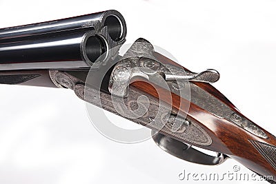 Side-by-side double-barreled spanish hunting shotgun Stock Photo