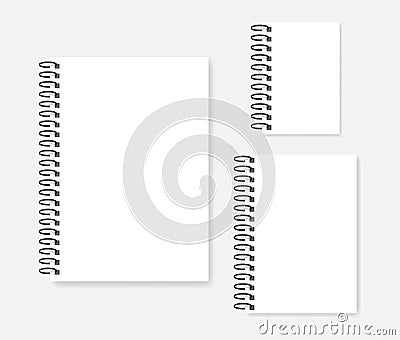 Side spiral empty white notepad mockup set - A4 A5 A6 sizes Vector Illustration