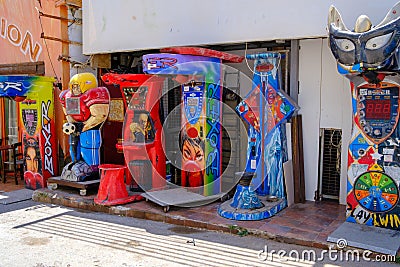 In a street there are discarded slot machines Editorial Stock Photo