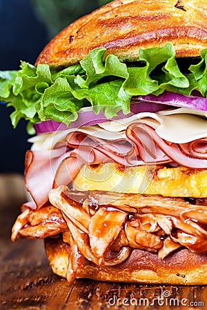 Side of Tall Hawaiian Chicken Sandwich Stock Photo