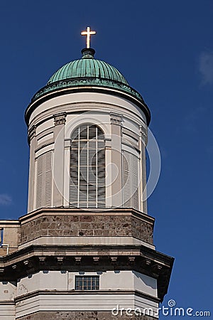 Side tower of Primatial Basilica of the Blessed Virgin Mary Assumed Into Heaven and St Adalbert, built in classicistic style Stock Photo