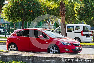Side, Turkey -January 21, 2023: red Opel Astra Editorial Stock Photo