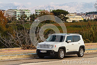 Side, Turkey -January 21, 2023: white Jeep Renegade Editorial Stock Photo