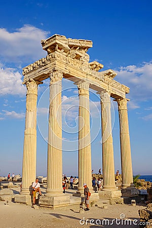 SIDE, TURKEY - JULY 5, 2019: The Temple of Apollo with blue sky on the background Editorial Stock Photo