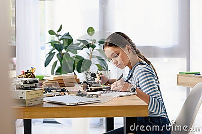 side view of adorable preteen child Stock Photo