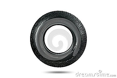 Side view of an all terrain tire designed for use in all road conditions. Stock Photo