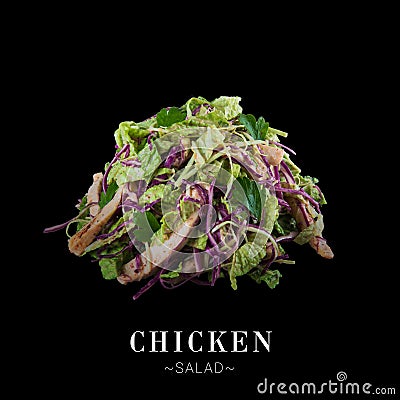 Asian grilled chicken salad isolated on black background ready food banner with text space Stock Photo