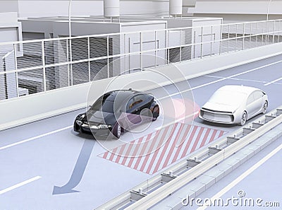 Side view assist system avoid car accident when changing lane Stock Photo