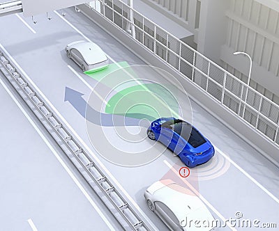 Side view assist system avoid car accident when changing lane Stock Photo