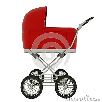 Side view of baby stroller isolated on white background. 3d illustration Cartoon Illustration