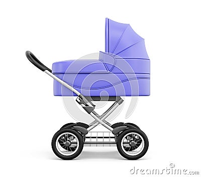 Side view of baby stroller on white background. 3d rend Stock Photo