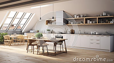 Side view of black built-in oven and beige sink in modern kitchen interior design. Generative Ai Stock Photo