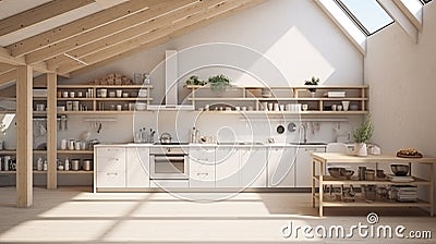 Side view of black built-in oven and beige sink in modern kitchen interior design. Generative Ai Stock Photo