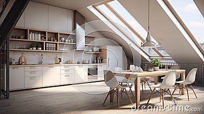 Side view of black built-in oven and beige sink in modern kitchen interior design. Generative Ai Stock Photo