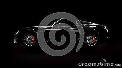 Side view of Black convertible car on dark background 3d illustration Cartoon Illustration