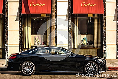 Side view of a black Mercedes-Benz S Class Coupe Editorial Stock Photo