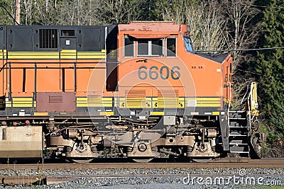 Side view of BNSF diesel locomotive cab number 6606 ES44C4 Editorial Stock Photo