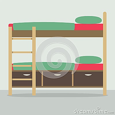 Side View Of Bunk Bed On Floor Vector Illustration