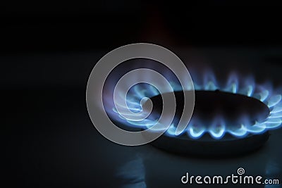 Side view of the flame from gas stove with black background Stock Photo