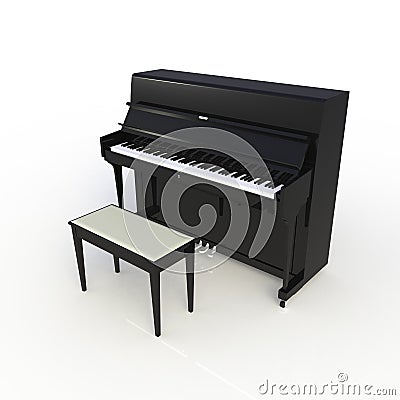 Side view of classic musical instrument black piano isolated on white background, Keyboard instrument Stock Photo