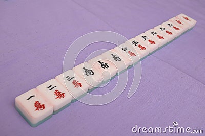 Side view of the Clean Hand winning hand in a Mah Jong Game set Stock Photo