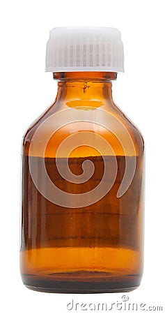 Side view of closed brown glass pharmacy bottle Stock Photo