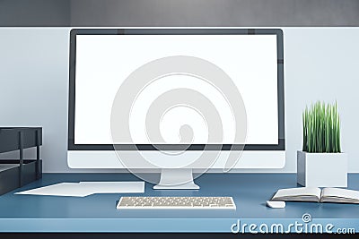 Side view computer with blank white screen Stock Photo