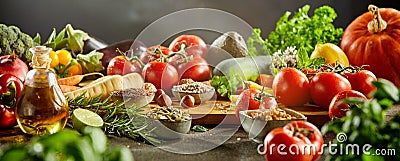 Side view of cutting board covered by food Stock Photo