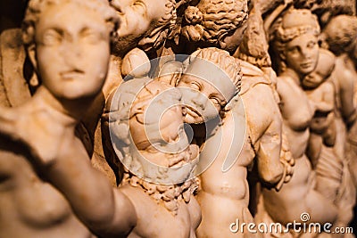 Detail of statue basorelief on ancient sarcophagus Editorial Stock Photo