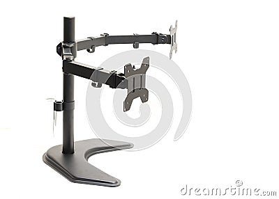 Side view modern dual monitor desk mount stand isolated on white background Stock Photo