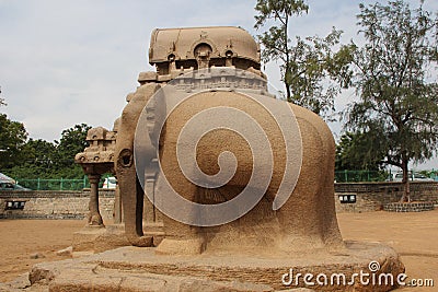 Side view of the elephant at Pancha Rathas Editorial Stock Photo