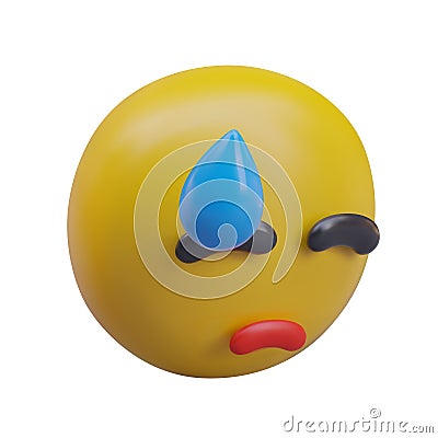 Side view on emoji crying. Sad face with blue drop on face Vector Illustration