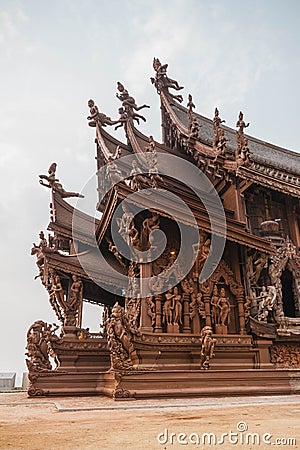 Side View Facade of Sanctuary of The Truth at Pattaya. Chonburi Province, Thailand Stock Photo